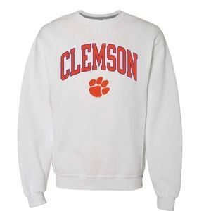 Unisex Russell Athletic's Clemson Tiger's Paw Classic Crew White Sweatshirt Sz L